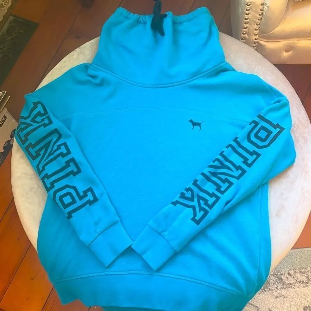 VS PINK Sz XS Turquoise Blue Funnel Neck Hoodie Y2k 90’s
